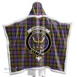 ScotsTee Shop Scottish Carnegie Ancient Clan Crest Tartan Sherpa Hooded Blanket Wearable Cuddle Throw Warm Cozy