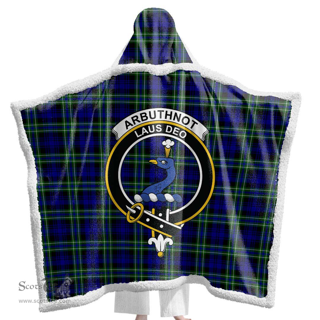 ScotsTee Shop Scottish Arbuthnot Modern Clan Crest Tartan Sherpa Hooded Blanket Wearable Cuddle Throw Warm Cozy