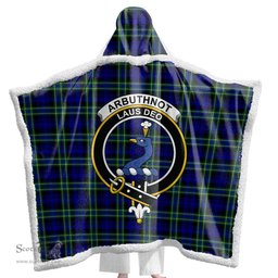 ScotsTee Shop Scottish Arbuthnot Modern Clan Crest Tartan Sherpa Hooded Blanket Wearable Cuddle Throw Warm Cozy