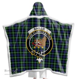 ScotsTee Shop Scottish Baillie Modern Clan Crest Tartan Sherpa Hooded Blanket Wearable Cuddle Throw Warm Cozy
