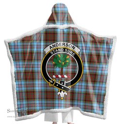 ScotsTee Shop Scottish Anderson Ancient Clan Crest Tartan Sherpa Hooded Blanket Wearable Cuddle Throw Warm Cozy