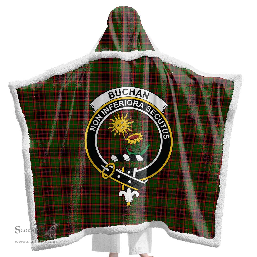 ScotsTee Shop Scottish Buchan Modern Clan Crest Tartan Sherpa Hooded Blanket Wearable Cuddle Throw Warm Cozy