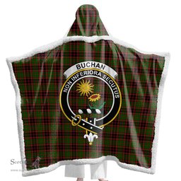 ScotsTee Shop Scottish Buchan Modern Clan Crest Tartan Sherpa Hooded Blanket Wearable Cuddle Throw Warm Cozy
