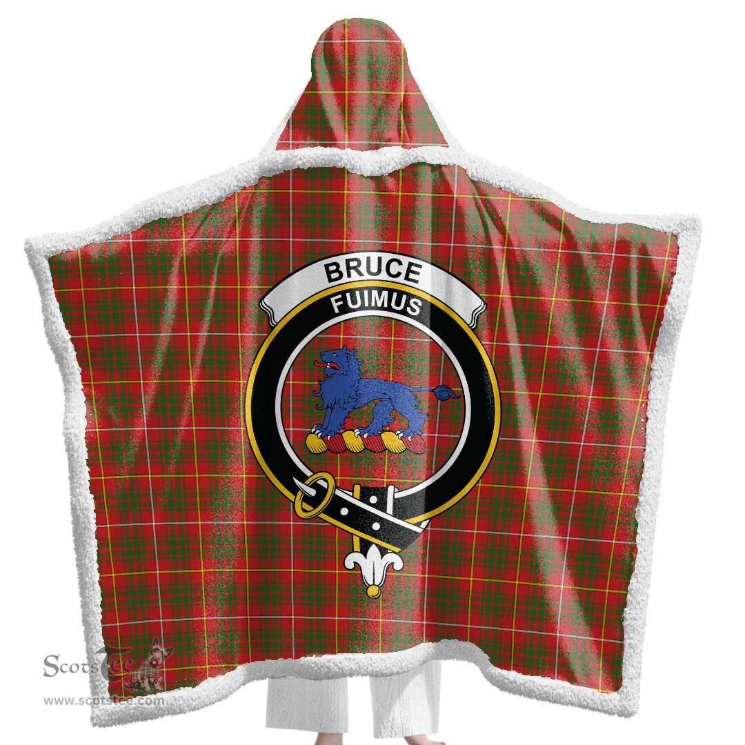 ScotsTee Shop Scottish Bruce Modern Clan Crest Tartan Sherpa Hooded Blanket Wearable Cuddle Throw Warm Cozy