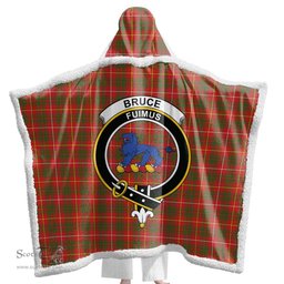 ScotsTee Shop Scottish Bruce Modern Clan Crest Tartan Sherpa Hooded Blanket Wearable Cuddle Throw Warm Cozy