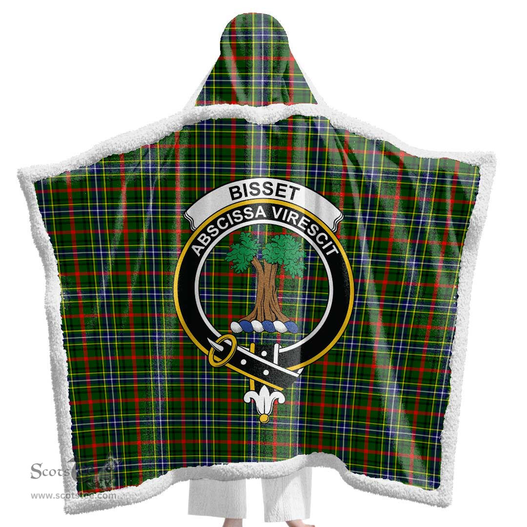 ScotsTee Shop Scottish Bisset Clan Crest Tartan Sherpa Hooded Blanket Wearable Cuddle Throw Warm Cozy