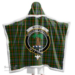 ScotsTee Shop Scottish Bisset Clan Crest Tartan Sherpa Hooded Blanket Wearable Cuddle Throw Warm Cozy