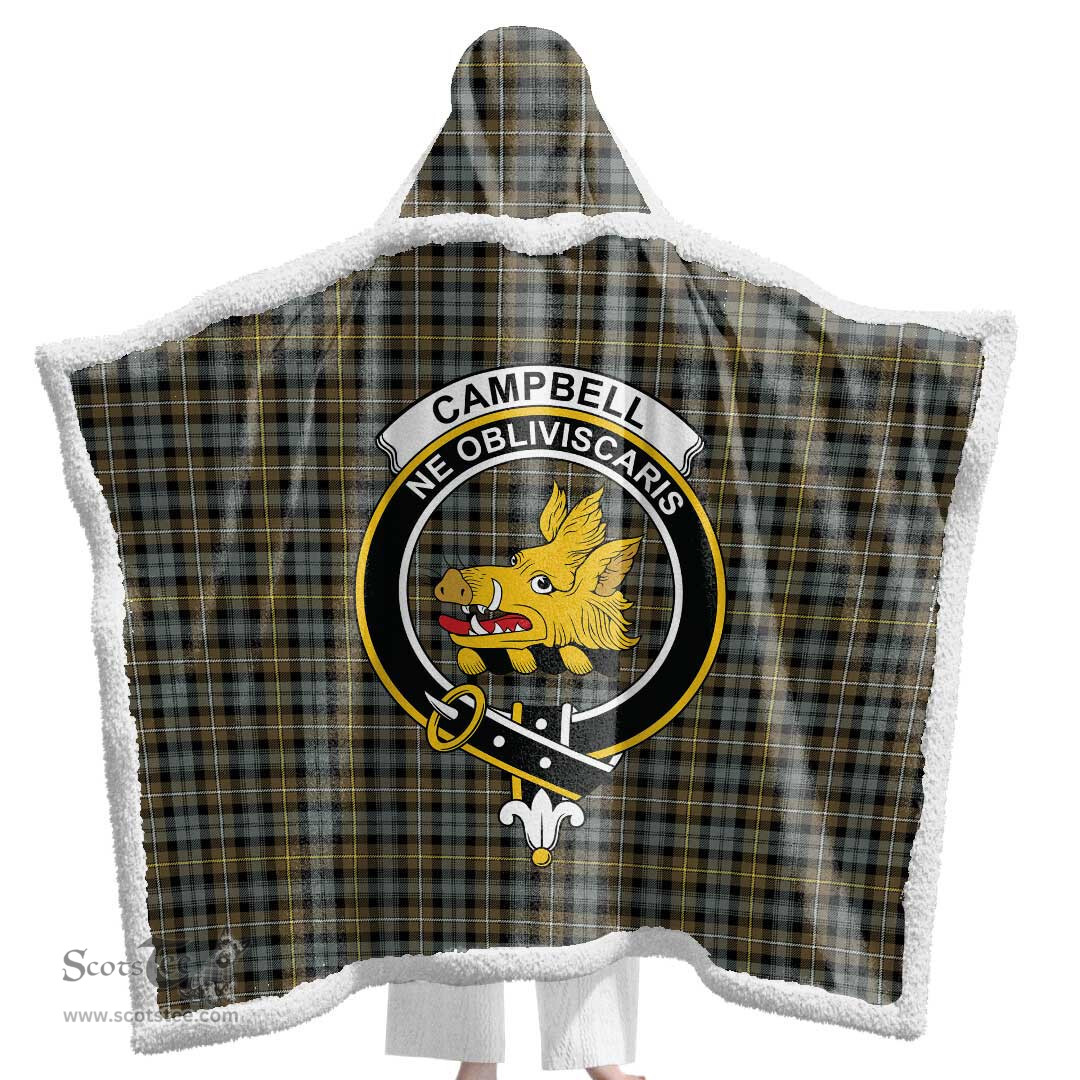 ScotsTee Shop Scottish Campbell Argyll Weathered Clan Crest Tartan Sherpa Hooded Blanket Wearable Cuddle Throw Warm Cozy