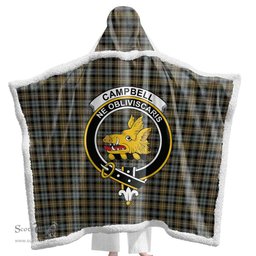 ScotsTee Shop Scottish Campbell Argyll Weathered Clan Crest Tartan Sherpa Hooded Blanket Wearable Cuddle Throw Warm Cozy