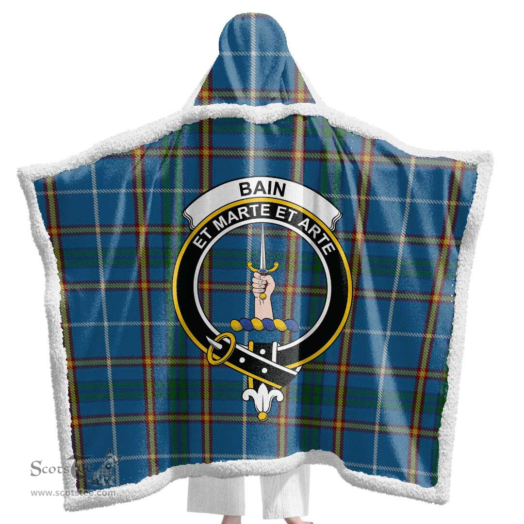 ScotsTee Shop Scottish Bain Clan Crest Tartan Sherpa Hooded Blanket Wearable Cuddle Throw Warm Cozy