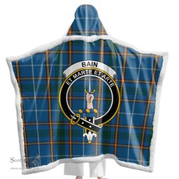 ScotsTee Shop Scottish Bain Clan Crest Tartan Sherpa Hooded Blanket Wearable Cuddle Throw Warm Cozy