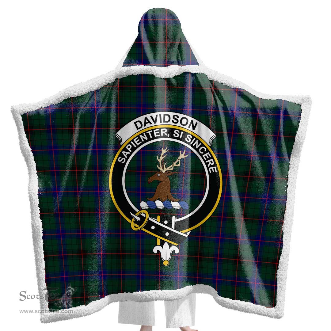 ScotsTee Shop Scottish Davidson Modern Clan Crest Tartan Sherpa Hooded Blanket Wearable Cuddle Throw Warm Cozy