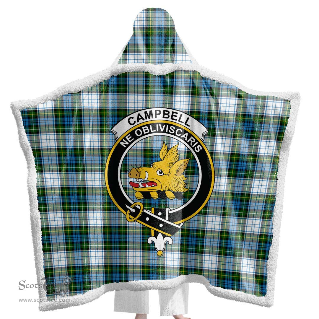ScotsTee Shop Scottish Campbell Dress Clan Crest Tartan Sherpa Hooded Blanket Wearable Cuddle Throw Warm Cozy