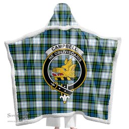 ScotsTee Shop Scottish Campbell Dress Clan Crest Tartan Sherpa Hooded Blanket Wearable Cuddle Throw Warm Cozy