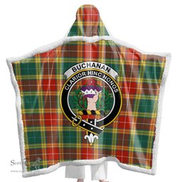 ScotsTee Shop Scottish Buchanan Old Sett Clan Crest Tartan Sherpa Hooded Blanket Wearable Cuddle Throw Warm Cozy