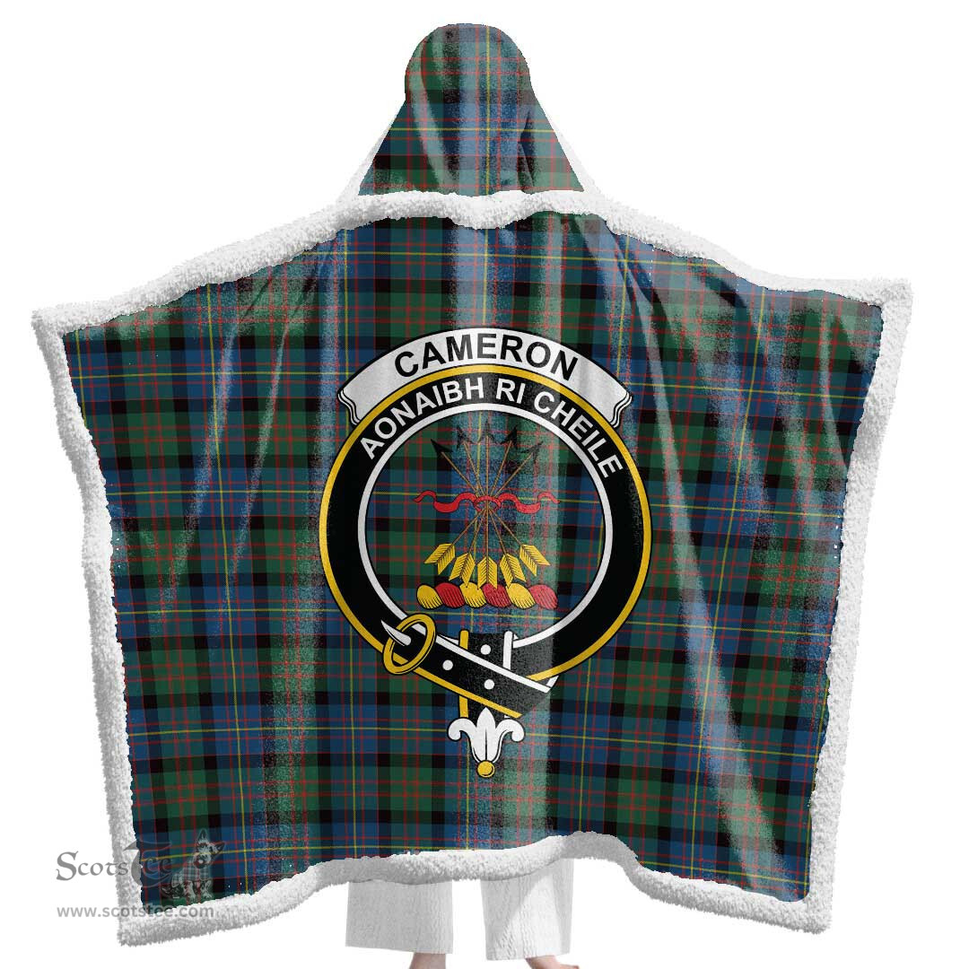 ScotsTee Shop Scottish Cameron of Erracht Ancient Clan Crest Tartan Sherpa Hooded Blanket Wearable Cuddle Throw Warm Cozy