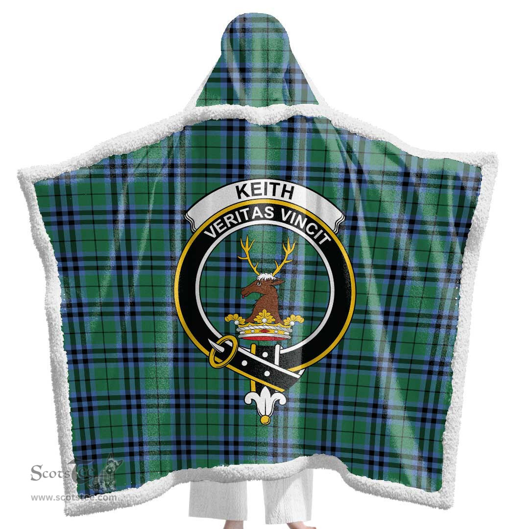 ScotsTee Shop Scottish Keith Ancient Clan Crest Tartan Sherpa Hooded Blanket Wearable Cuddle Throw Warm Cozy