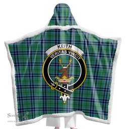 ScotsTee Shop Scottish Keith Ancient Clan Crest Tartan Sherpa Hooded Blanket Wearable Cuddle Throw Warm Cozy