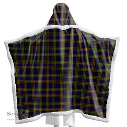 ScotsTee Shop Scottish Clelland Modern Clan Tartan Sherpa Hooded Blanket Wearable Cuddle Throw Warm Cozy