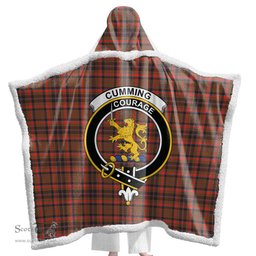 ScotsTee Shop Scottish Cumming Hunting Weathered Clan Crest Tartan Sherpa Hooded Blanket Wearable Cuddle Throw Warm Cozy
