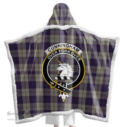 ScotsTee Shop Scottish Cunningham Dress Blue Dancers Clan Crest Tartan Sherpa Hooded Blanket Wearable Cuddle Throw Warm Cozy