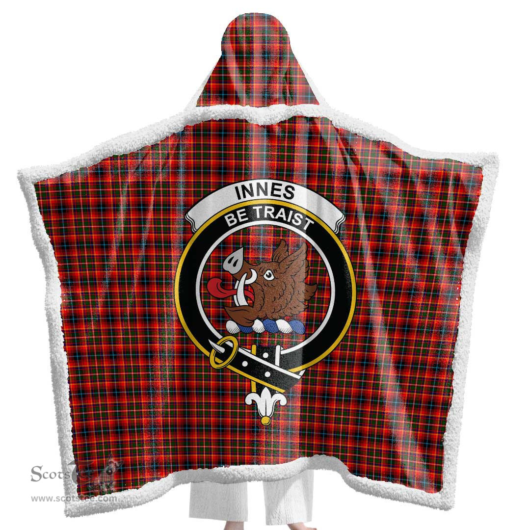 ScotsTee Shop Scottish Innes Modern Clan Crest Tartan Sherpa Hooded Blanket Wearable Cuddle Throw Warm Cozy