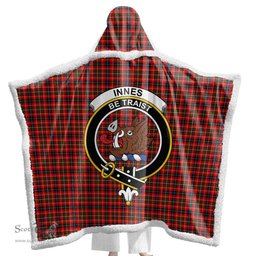 ScotsTee Shop Scottish Innes Modern Clan Crest Tartan Sherpa Hooded Blanket Wearable Cuddle Throw Warm Cozy
