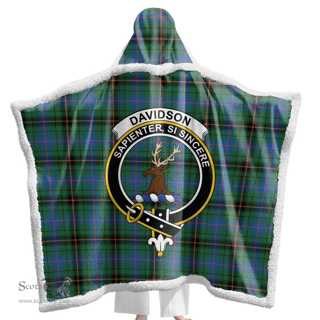 ScotsTee Shop Scottish Davidson Ancient Clan Crest Tartan Sherpa Hooded Blanket Wearable Cuddle Throw Warm Cozy