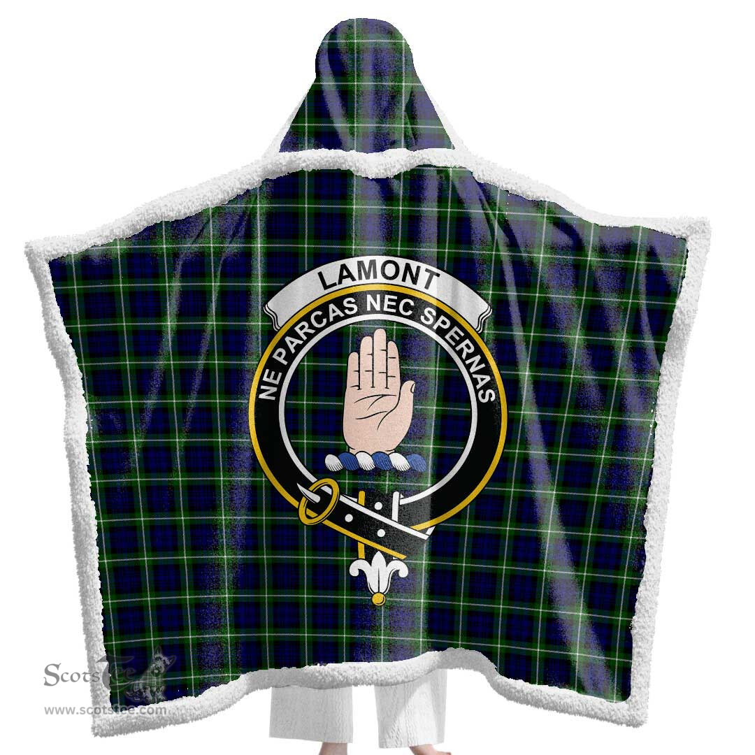ScotsTee Shop Scottish Lamont Modern Clan Crest Tartan Sherpa Hooded Blanket Wearable Cuddle Throw Warm Cozy