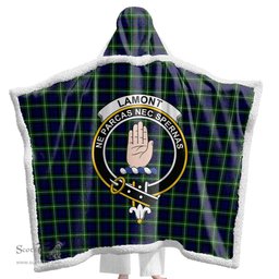 ScotsTee Shop Scottish Lamont Modern Clan Crest Tartan Sherpa Hooded Blanket Wearable Cuddle Throw Warm Cozy