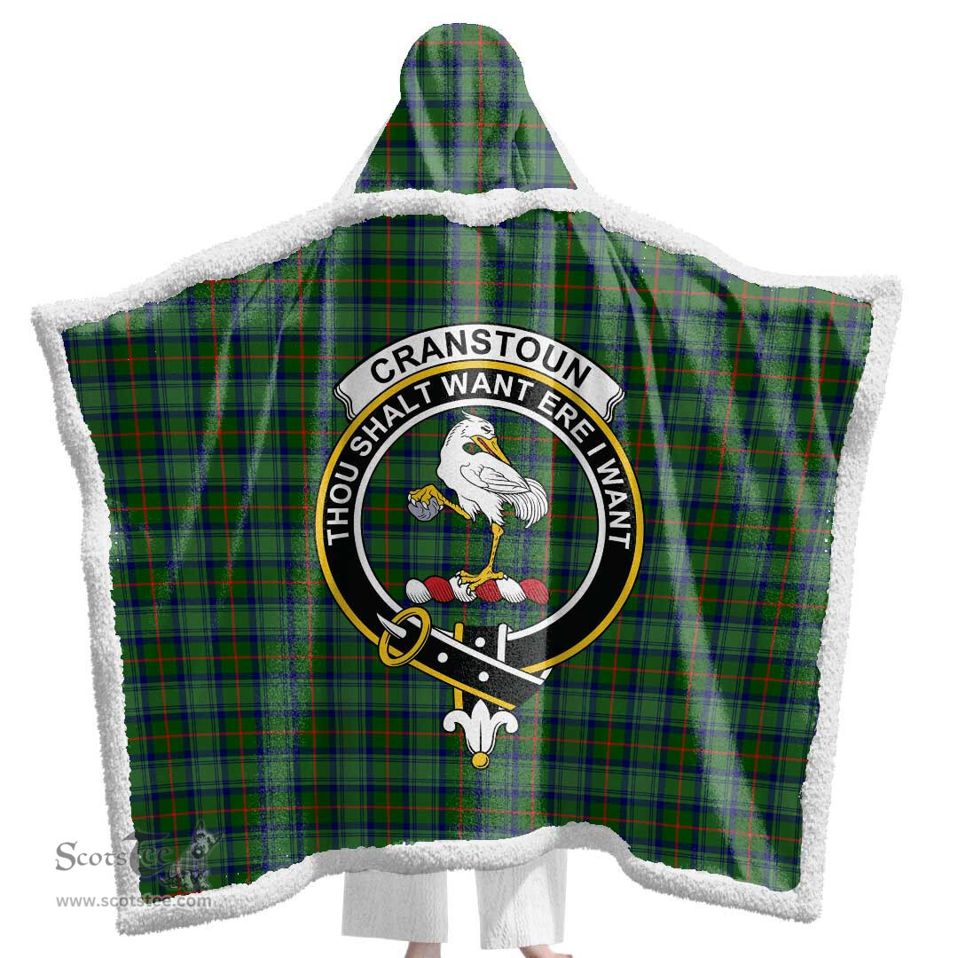 ScotsTee Shop Scottish Cranstoun Clan Crest Tartan Sherpa Hooded Blanket Wearable Cuddle Throw Warm Cozy