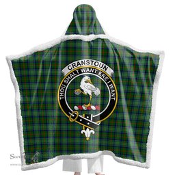ScotsTee Shop Scottish Cranstoun Clan Crest Tartan Sherpa Hooded Blanket Wearable Cuddle Throw Warm Cozy