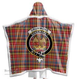 ScotsTee Shop Scottish Drummond of Strathallan Clan Crest Tartan Sherpa Hooded Blanket Wearable Cuddle Throw Warm Cozy
