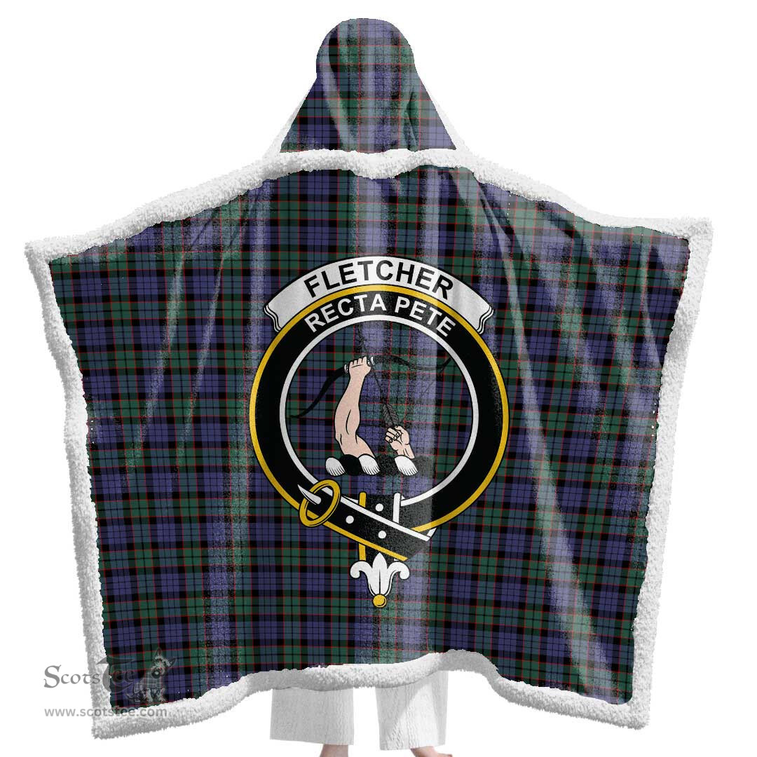 ScotsTee Shop Scottish Fletcher Modern Clan Crest Tartan Sherpa Hooded Blanket Wearable Cuddle Throw Warm Cozy