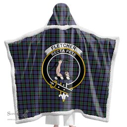 ScotsTee Shop Scottish Fletcher Modern Clan Crest Tartan Sherpa Hooded Blanket Wearable Cuddle Throw Warm Cozy