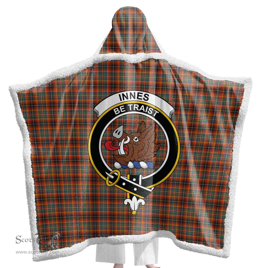 ScotsTee Shop Scottish Innes Ancient Clan Crest Tartan Sherpa Hooded Blanket Wearable Cuddle Throw Warm Cozy