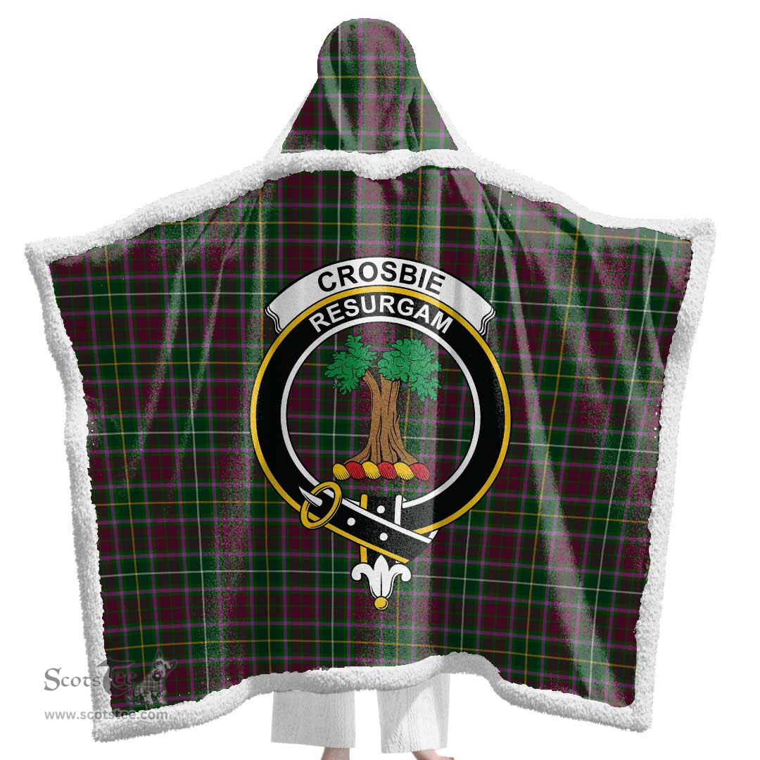 ScotsTee Shop Scottish Crosbie Clan Crest Tartan Sherpa Hooded Blanket Wearable Cuddle Throw Warm Cozy