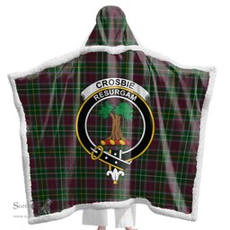 ScotsTee Shop Scottish Crosbie Clan Crest Tartan Sherpa Hooded Blanket Wearable Cuddle Throw Warm Cozy