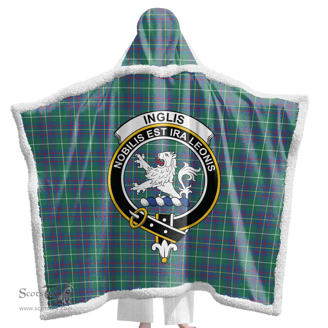ScotsTee Shop Scottish Inglis Ancient Clan Crest Tartan Sherpa Hooded Blanket Wearable Cuddle Throw Warm Cozy