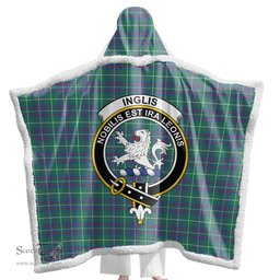 ScotsTee Shop Scottish Inglis Ancient Clan Crest Tartan Sherpa Hooded Blanket Wearable Cuddle Throw Warm Cozy