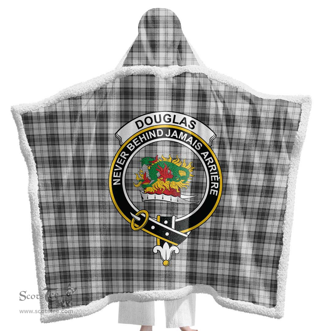 ScotsTee Shop Scottish Douglas Grey Modern Clan Crest Tartan Sherpa Hooded Blanket Wearable Cuddle Throw Warm Cozy