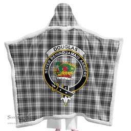 ScotsTee Shop Scottish Douglas Grey Modern Clan Crest Tartan Sherpa Hooded Blanket Wearable Cuddle Throw Warm Cozy