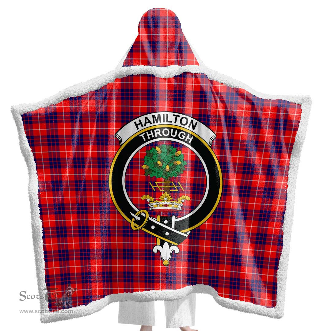 ScotsTee Shop Scottish Hamilton Modern Clan Crest Tartan Sherpa Hooded Blanket Wearable Cuddle Throw Warm Cozy
