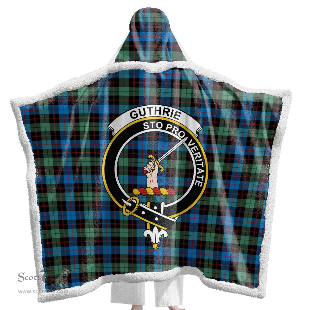 ScotsTee Shop Scottish Guthrie Ancient Clan Crest Tartan Sherpa Hooded Blanket Wearable Cuddle Throw Warm Cozy