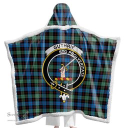 ScotsTee Shop Scottish Guthrie Ancient Clan Crest Tartan Sherpa Hooded Blanket Wearable Cuddle Throw Warm Cozy