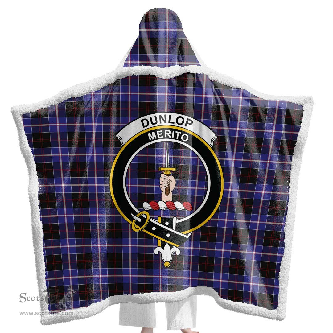 ScotsTee Shop Scottish Dunlop Modern Clan Crest Tartan Sherpa Hooded Blanket Wearable Cuddle Throw Warm Cozy