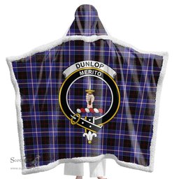 ScotsTee Shop Scottish Dunlop Modern Clan Crest Tartan Sherpa Hooded Blanket Wearable Cuddle Throw Warm Cozy