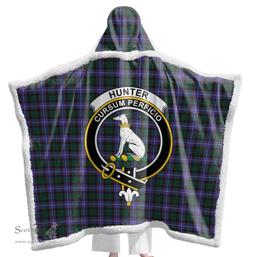 ScotsTee Shop Scottish Hunter Modern Clan Crest Tartan Sherpa Hooded Blanket Wearable Cuddle Throw Warm Cozy