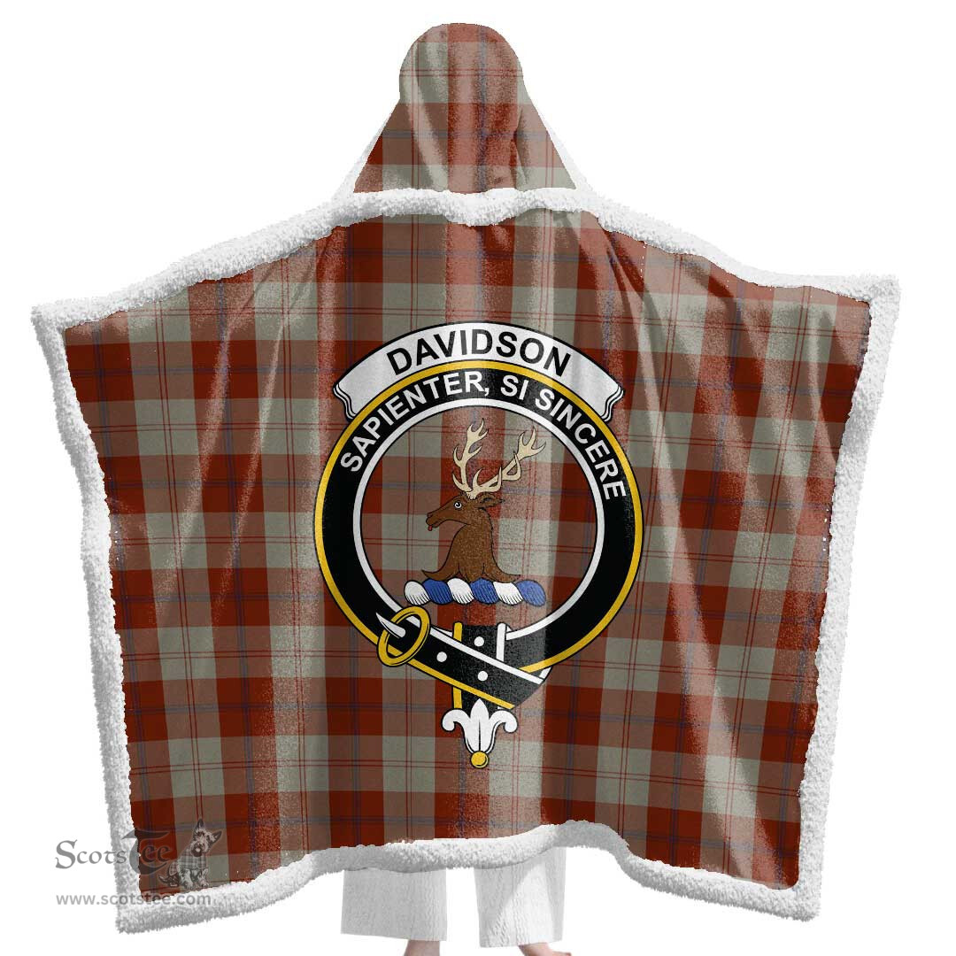 ScotsTee Shop Scottish Davidson Dress Dancers Clan Crest Tartan Sherpa Hooded Blanket Wearable Cuddle Throw Warm Cozy
