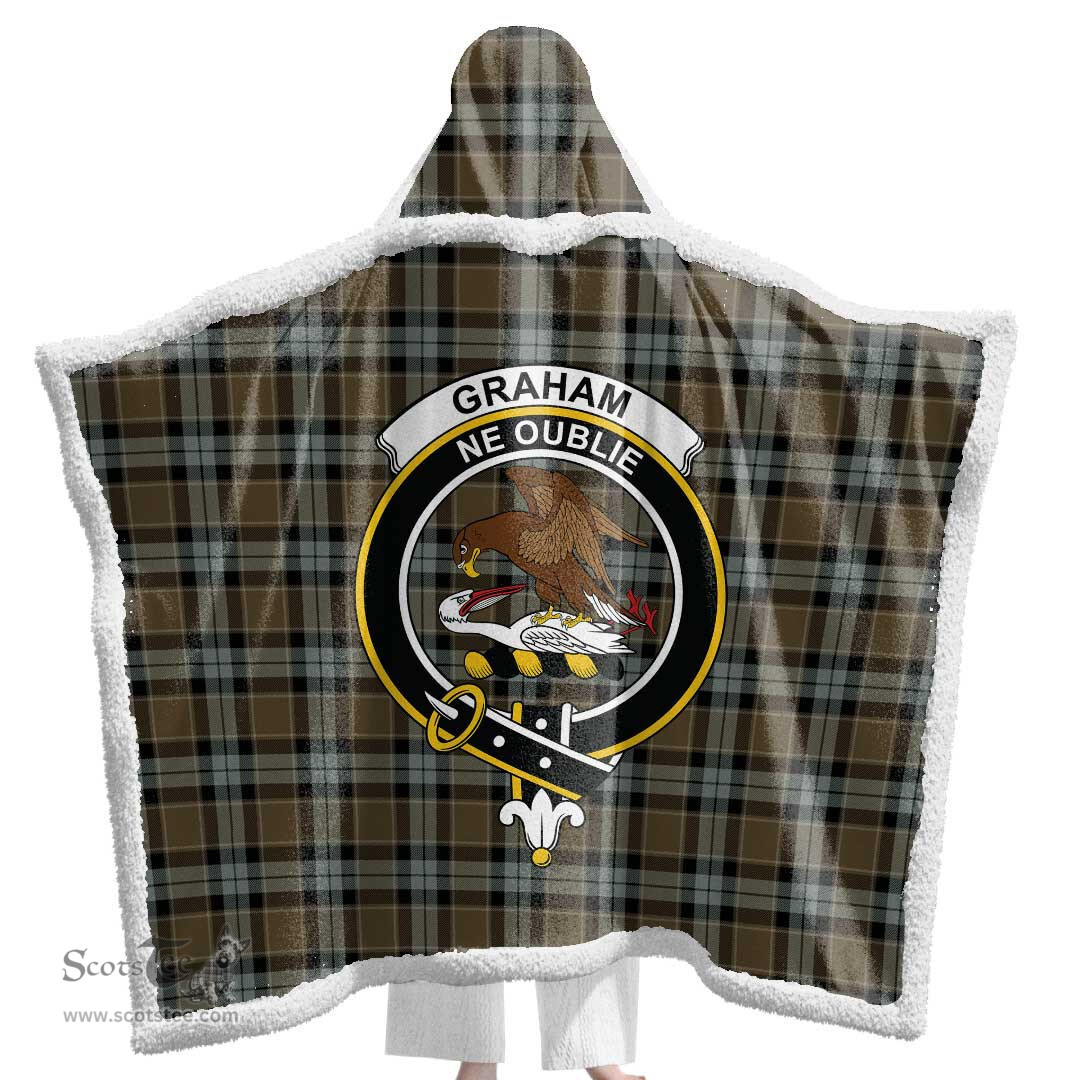 ScotsTee Shop Scottish Graham of Menteith Weathered Clan Crest Tartan Sherpa Hooded Blanket Wearable Cuddle Throw Warm Cozy